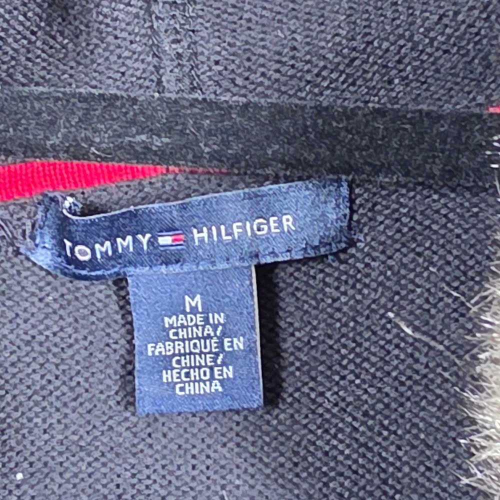 Tommy Hilfiger Full Zip Sweater Womens Medium Navy Fair Isle Faux Fur Hood - Picture 3 of 9
